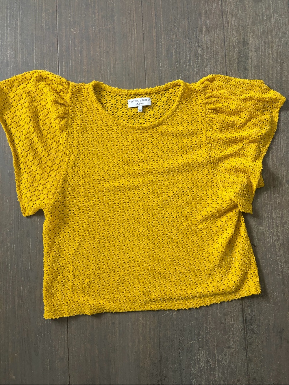 Madewell Mustard Eyelet Puff Sleeve Tee